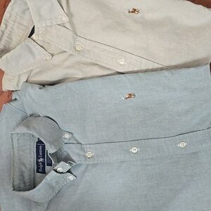 Ralph Lauren Cotton Button Down Shirts in Green and Tan, Bundle of 2